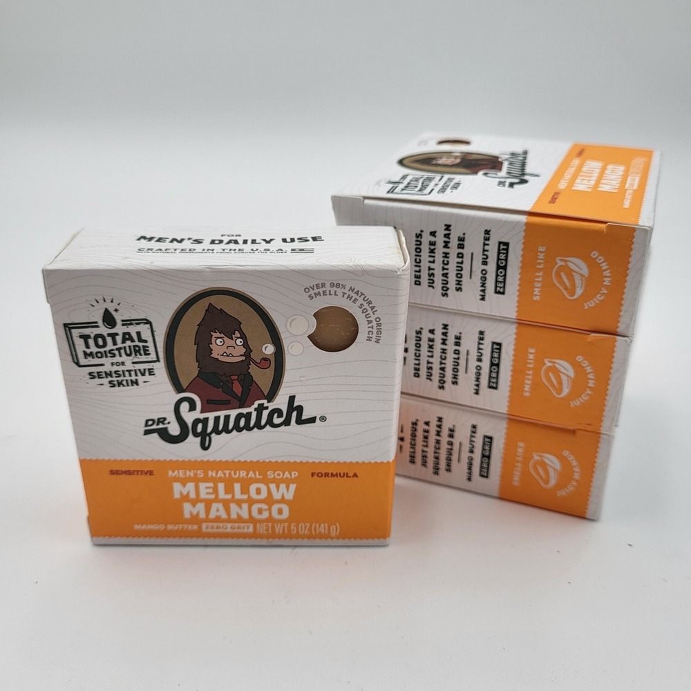 Lot of 4 Dr. Squatch Mellow Mango Men's Natural Bar Soap Zero Grit 5oz Sensitive